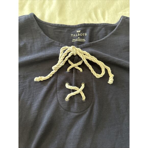 Talbots Shirt Womens Medium Long Sleeve Blue Lace Up Rope Nautical Cruise Wear - Picture 2 of 3
